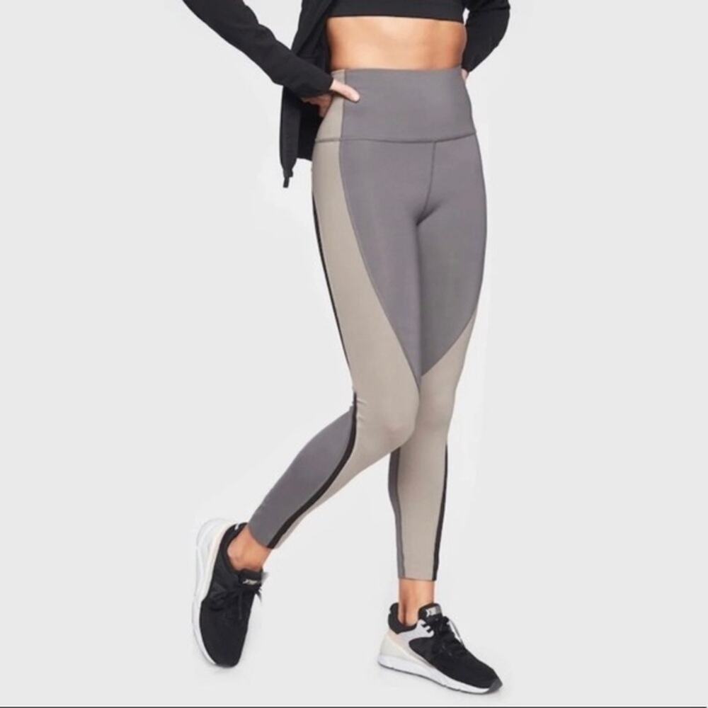 Athleta Spar Gray Colorblock High Rise 7/8 Tight Leggings Size Small